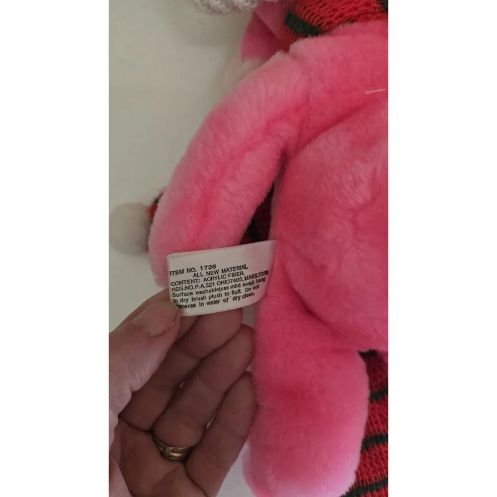 Vintage‎ Holiday Pink Panther Plush With Christmas Hat + Scarf - 12